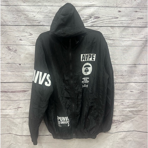 AAPE By Bathing Ape Somewhere In The Universe Black Windbreaker Full Zip - Picture 1 of 3
